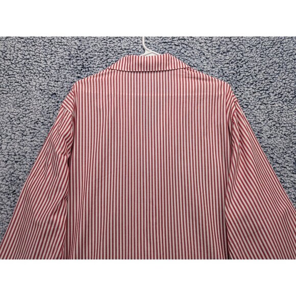 NWT GAP Sleep Poplin Shirt Mens LG Button Up Striped Long Sleeve Pajama Top Red - Picture 6 of 14